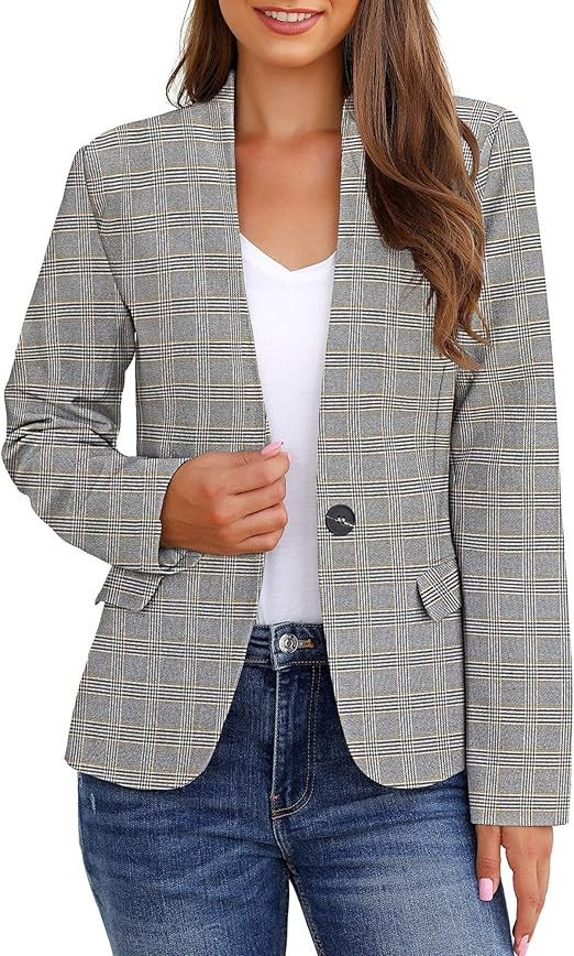 GRAPENT Women's Business Casual Pockets Work Office Blazer Back Slit Jacket Suit | Amazon (US)