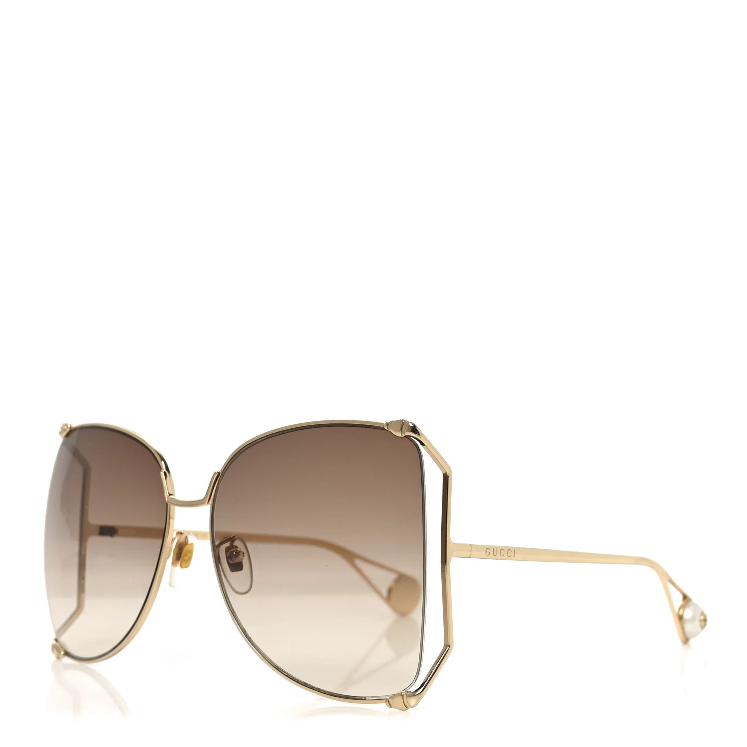 Metal Oversized Round Sunglasses GG0252S Gold Brown | FASHIONPHILE (US)