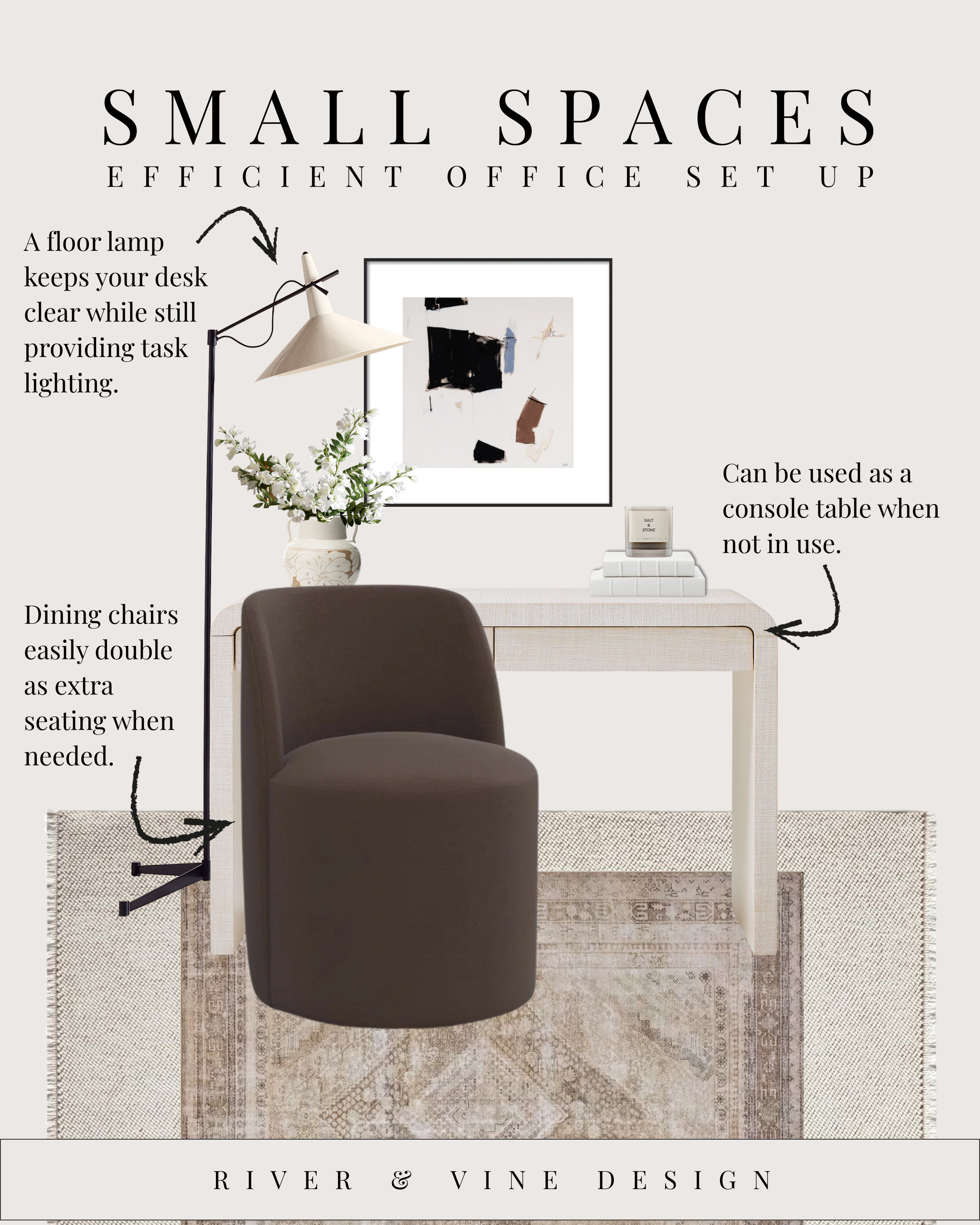 Small spaces work best when every piece has a purpose.

This office setup is designed to stay efficient without feeling cramped. A floor lamp provides task lighting while keeping the desk surface clear, the desk itself can double as a console when not in use, and dining chairs easily pull double duty as extra seating.

When space is limited, flexibility matters more than square footage. Choosing pieces that can move, adapt, and serve more than one role is what makes a small office feel intentional instead of temporary.

I linked the exact pieces used here so you can recreate this setup or borrow a few ideas for your own space.

👉 Tap to shop the look
👉 Save this for small-space office inspiration 

 #LTKHome