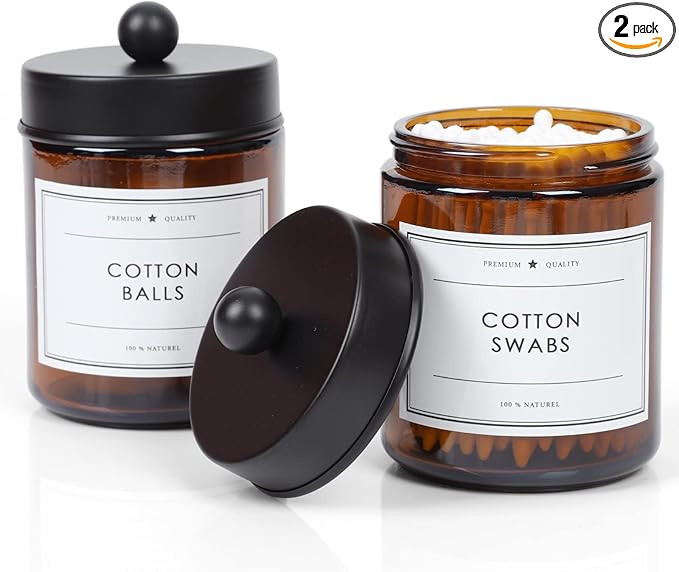 KUSVADO 2-Pack Bathroom Apothecary Storage Jars, Vanity Countertop Canister, Glass Jars Q-tip Hol... | Amazon (US)