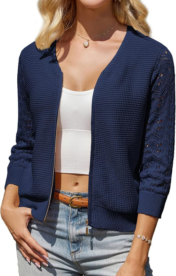 GRACE KARIN Womens Lightweight Summer Cardigan 3/4 Sleeve Cropped Cardigan Dressy Zip Up Sweaters... | Amazon (US)