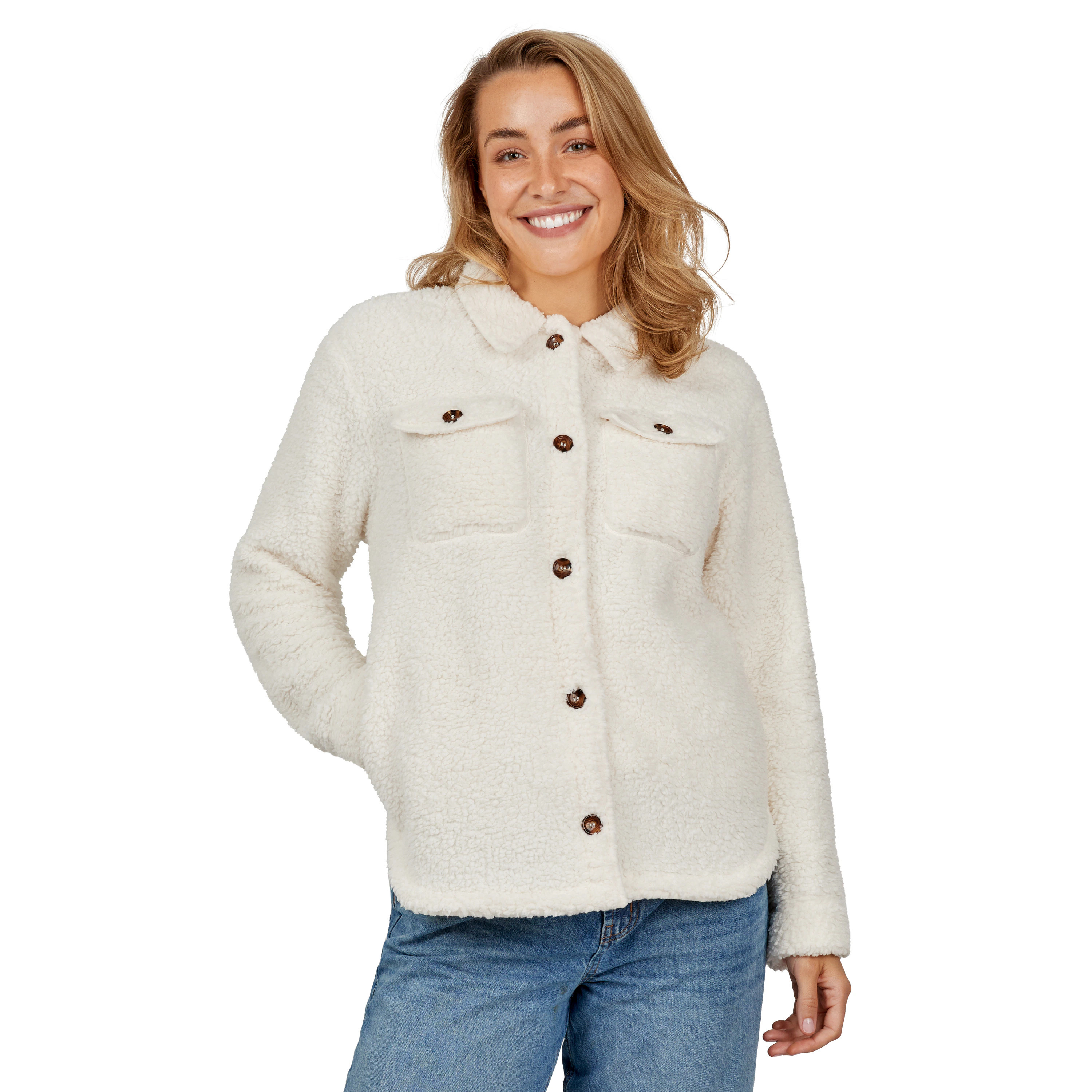 Free Country Sherpa Women's Cream Fleece Shirt jacket ( Small ) in White | 547LOF3809-EAB-S | Lowe's