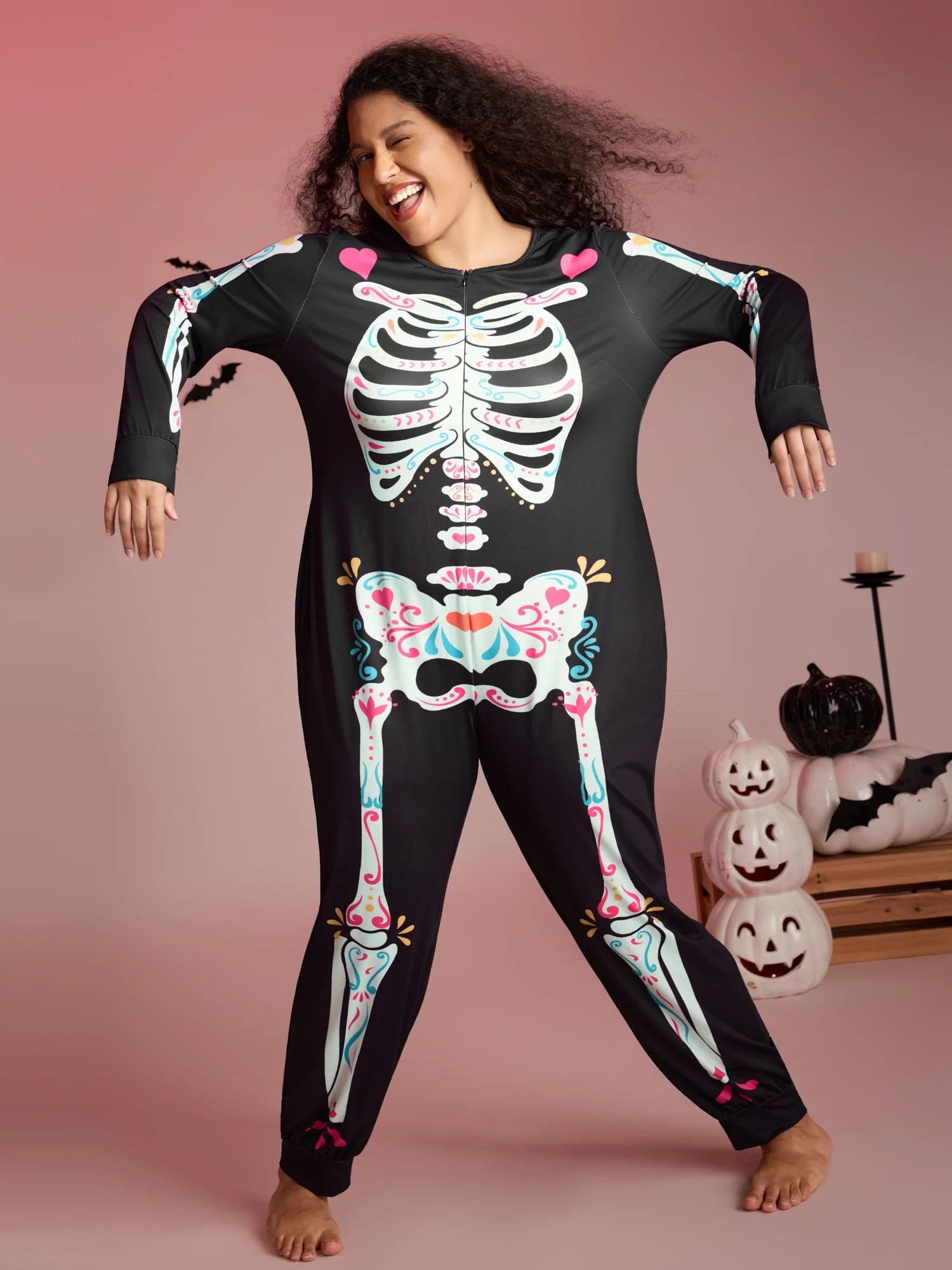 Skeletal Rib Invisible Zipper Romper | Bloomchic