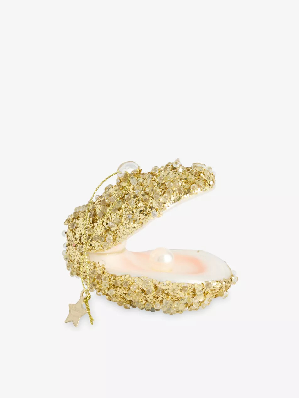 Glitter-embellished oyster glass Christmas decoration 6.5cm | Selfridges