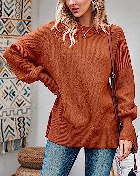 Imily Bela Womens Oversized Tunic Sweaters Fall Slouchy Long Sleeve Ribbed Knit Side Slit Pullove... | Amazon (US)