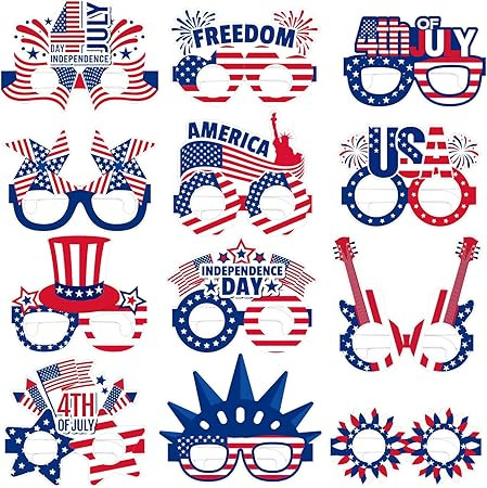 12 Pcs Patriotic Photo Booth Props - Funny 4th of July Party Eyewear, Red White and Blue Independ... | Amazon (US)