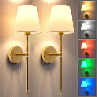 Wall Lights Battery Operated Wall Sconces Set of 2, Wireless Wall Sconces with Remote,9 Colors Modes Rechargeable Wall lamp for Bedroom Living Room | Wayfair North America
