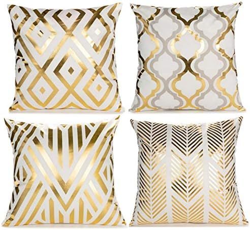 ZLINA Home Decorative Set of 4 Throw Pillow Covers Gold Foil Pillow Covers 18 ×18 Inch Geometric... | Amazon (US)