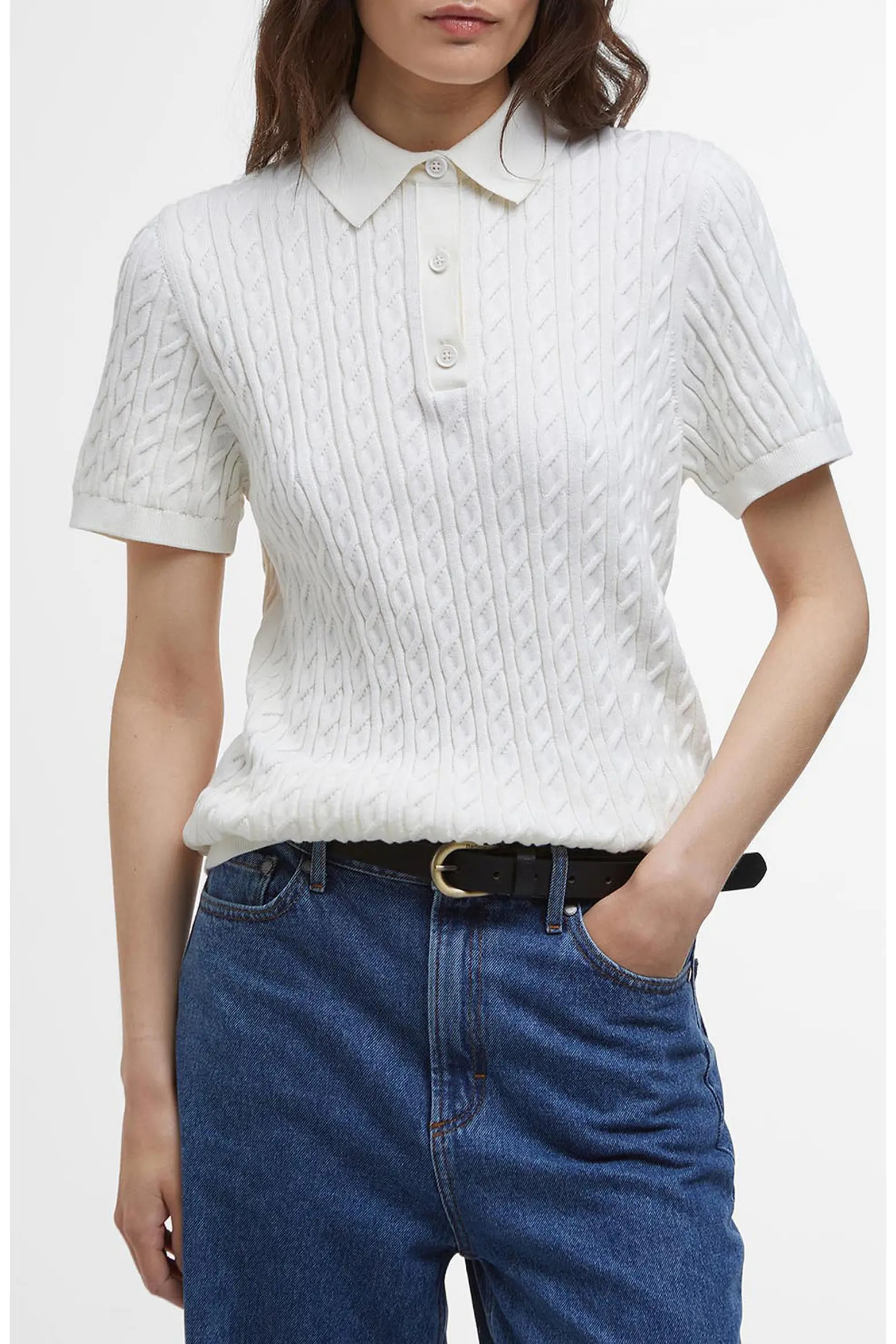 Barbour Cable Cotton Polo Sweater (Women) | Nordstrom | Nordstrom