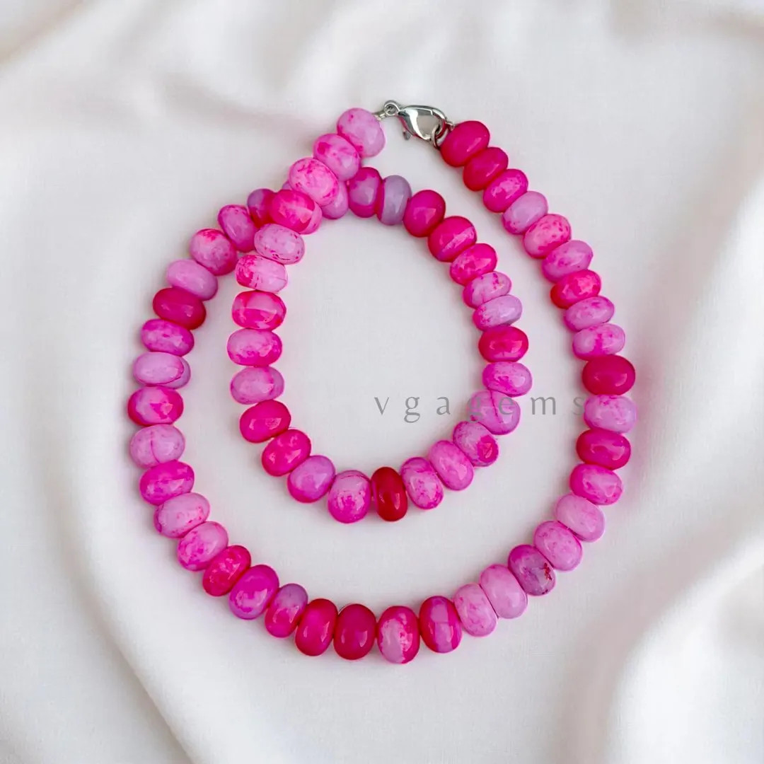 Genuine Hot Pink Opal Beaded Necklace, 8-9MM Smooth Rondelle Beads, Gift for Her - Etsy | Etsy (Global)