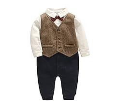Feidoog Newborn Gentleman One Piece Long Sleeve Baby Boys Gentleman Formal Tuxedo Outfit Suit | Amazon (US)