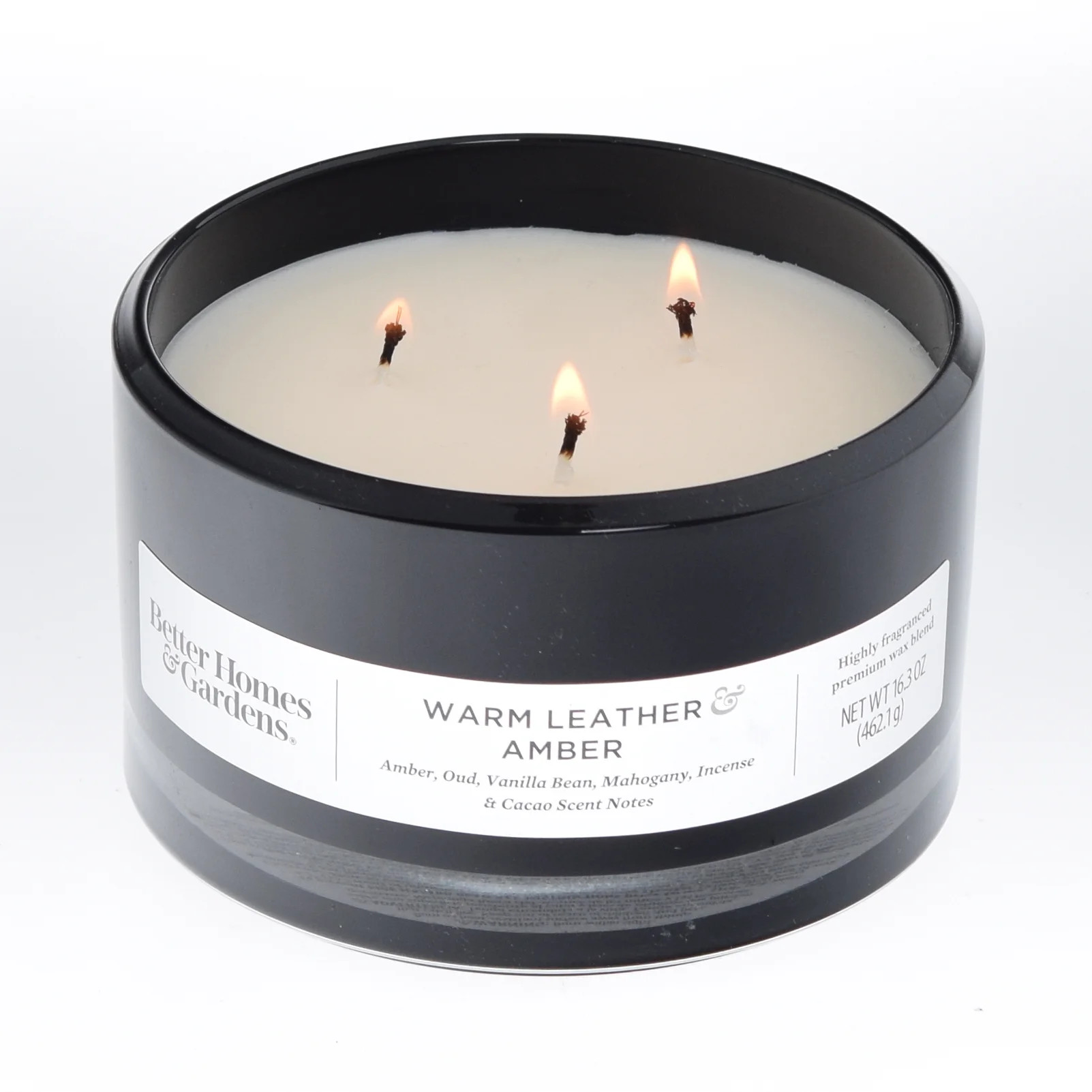 Better Homes & Gardens 16oz Warm Leather & Amber Scented 3-Wick Glass Dish Candle | Walmart (US)