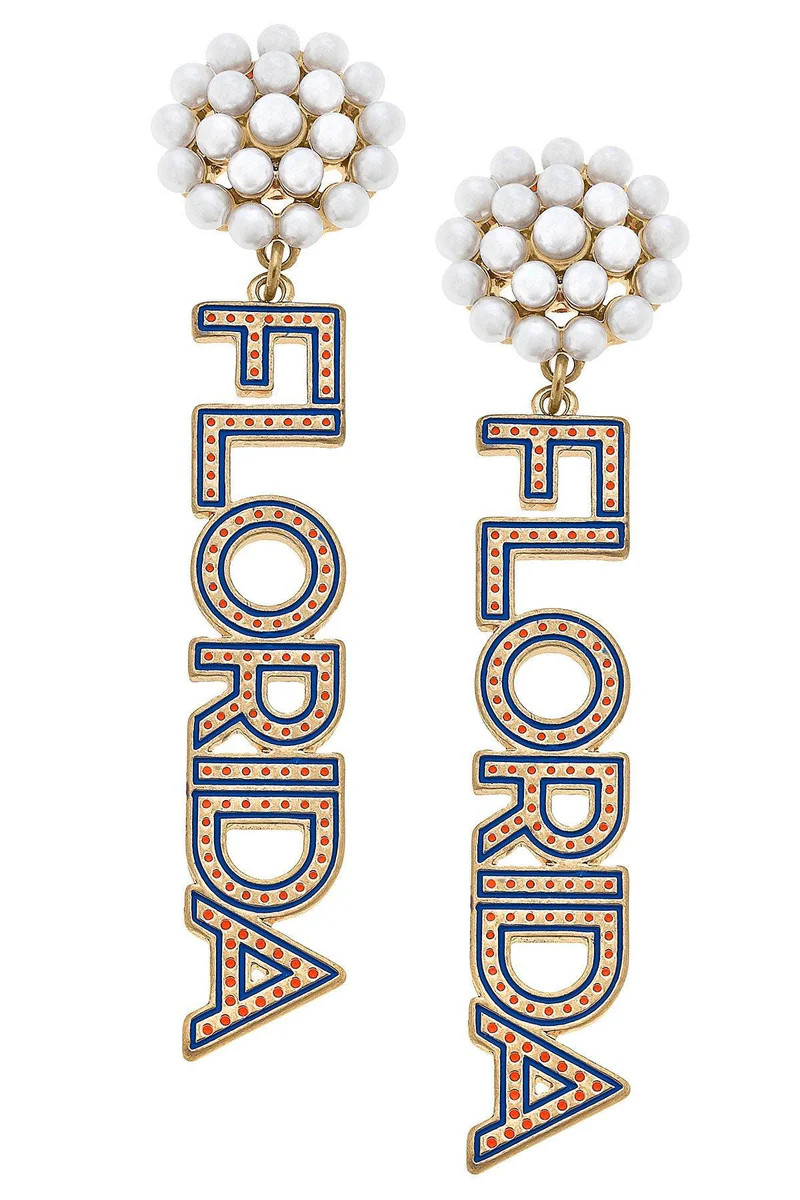 Florida Gators Pearl Cluster Dotted Enamel Drop Earrings - FINAL SALE | CANVAS