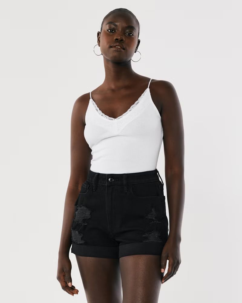 Ultra High-Rise Ripped Black Mom Shorts | Hollister (US)