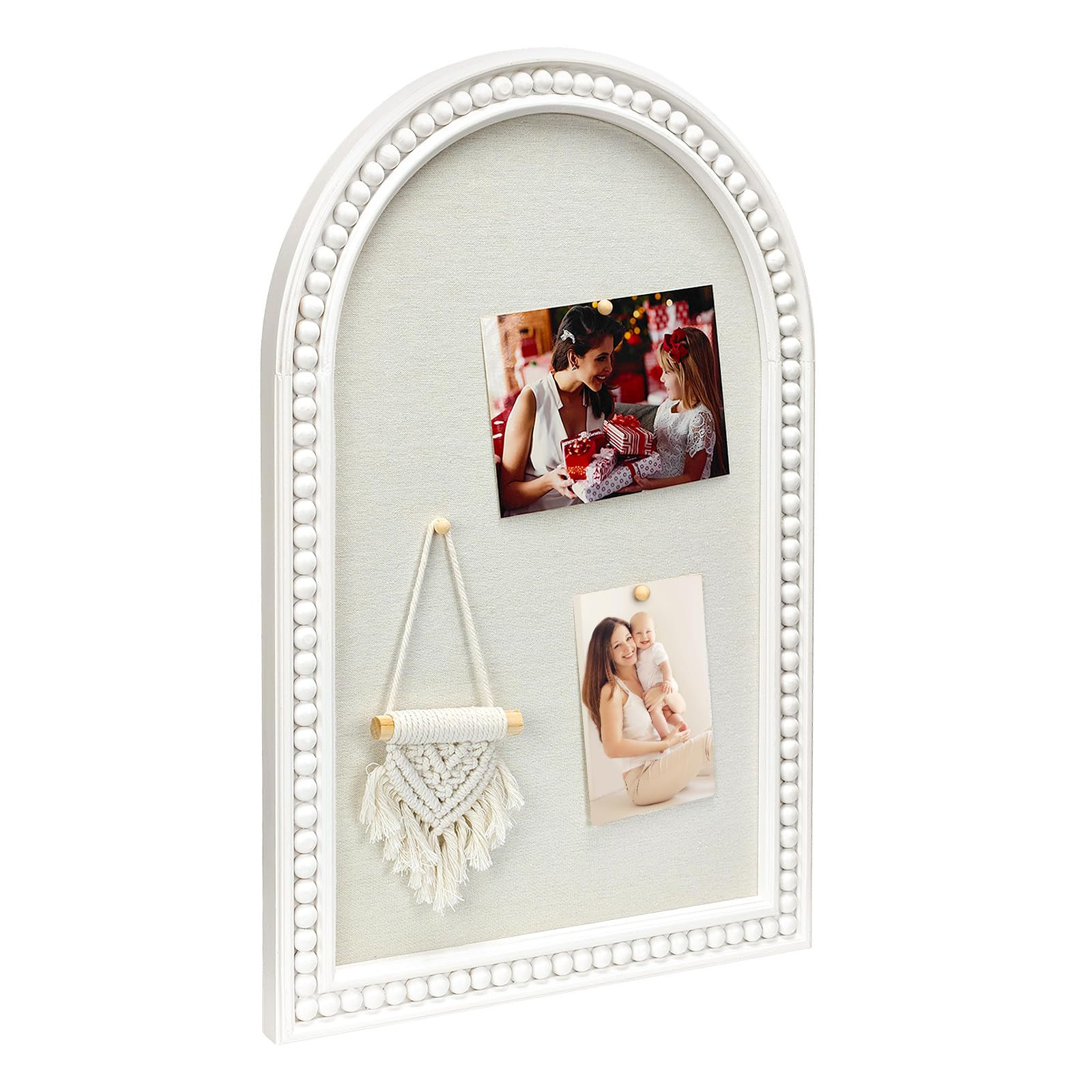 16" x 24" Linen Bulletin Board, Arched White Wood Frame with Beaded Trim, Decorative Pin Board Wa... | Amazon (US)
