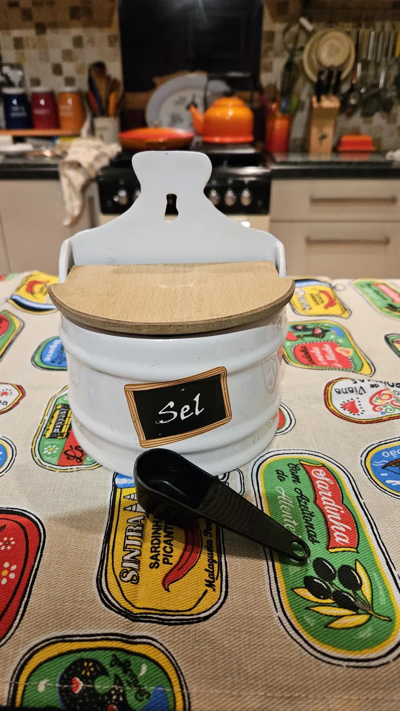 French Salt Containe Marked Sel With Wooden Lid Freestanding or Wall Hanging Excellent Condition ... | Etsy (US)