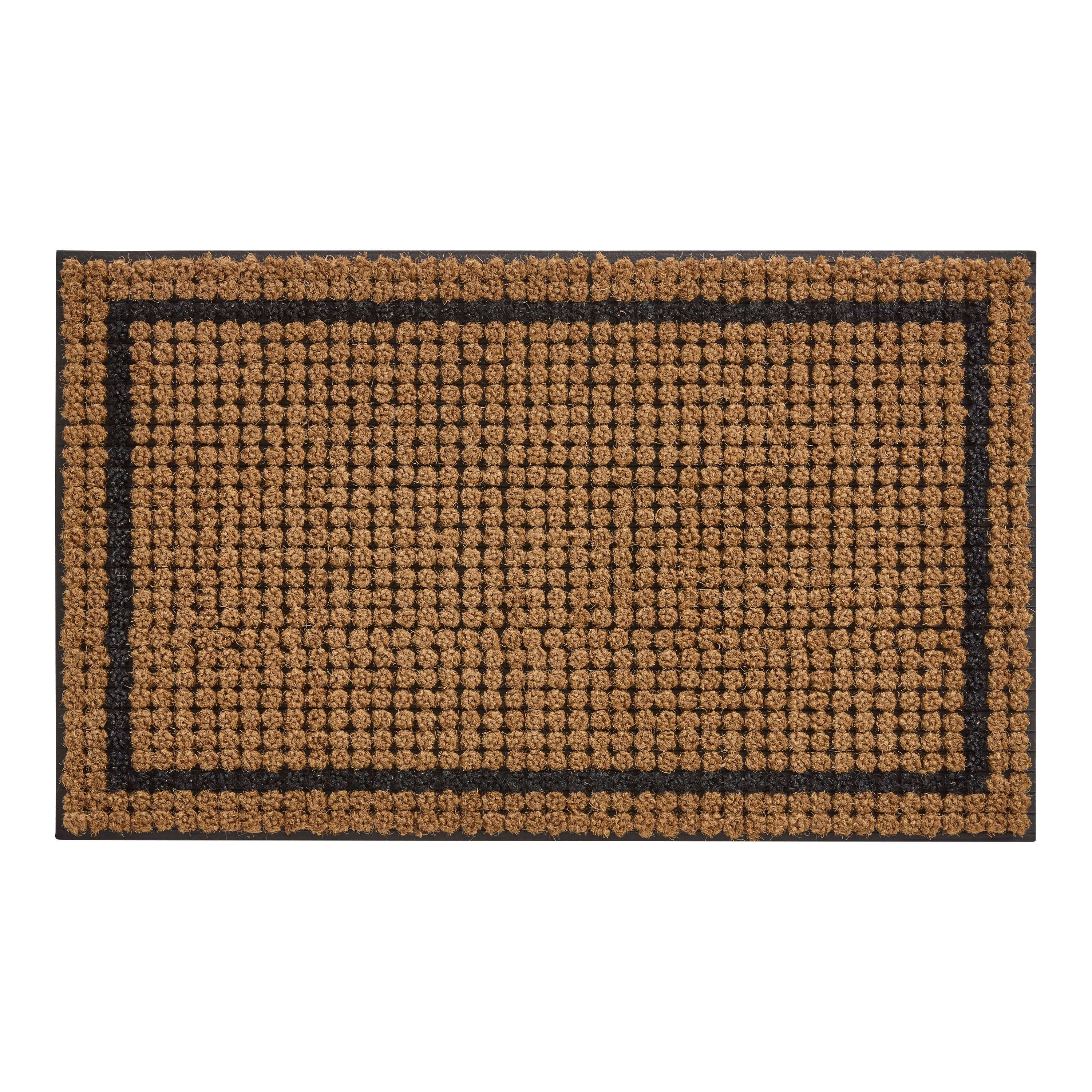 Black Border Hand Tufted Coir Doormat with Rubber Backing | World Market