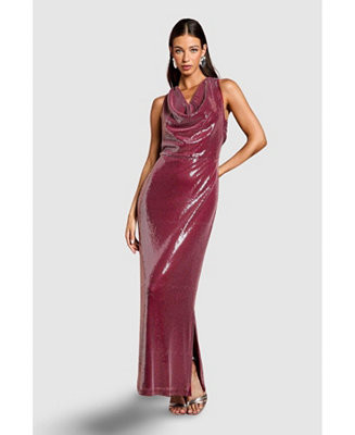Women's Cowl Front Halter Sequin Maxi Dress | Macy's