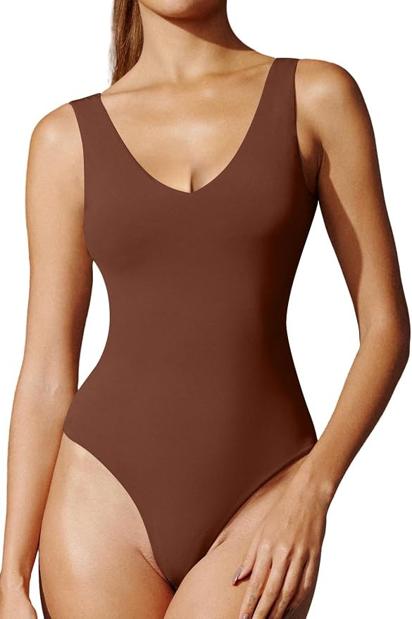 IUGA Bodysuits for Women Tummy Control V Neck Backless Bodysuit Tops Sleeveless Tank Top Body Sui... | Amazon (US)