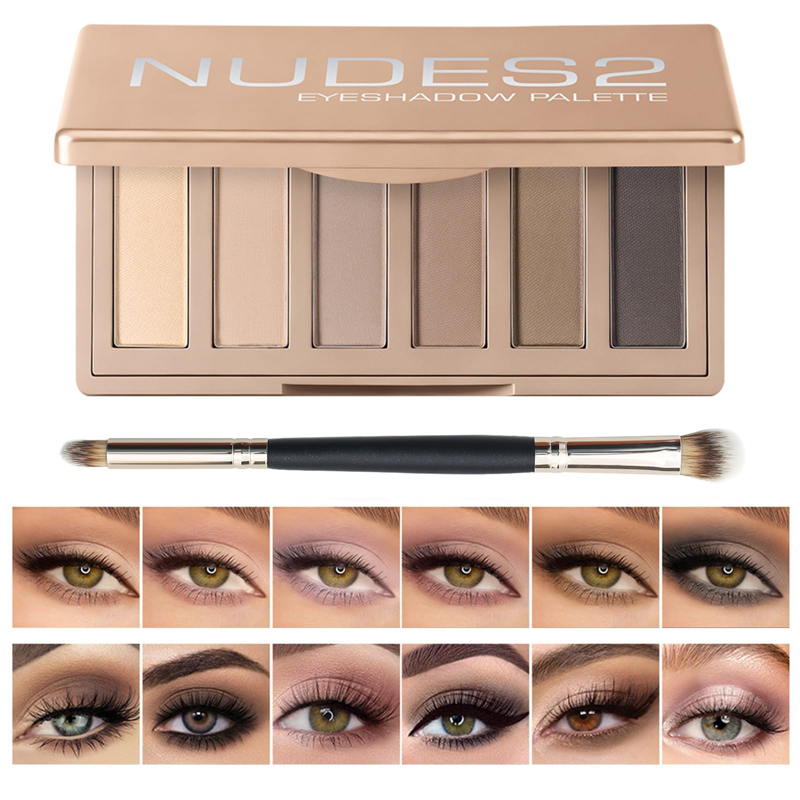 6 Matte Neutral Mini Eyeshadow Palette with Brush - Ultra Blendable Cool-Tone Nude Smokey Eye Sha... | Amazon (CA)
