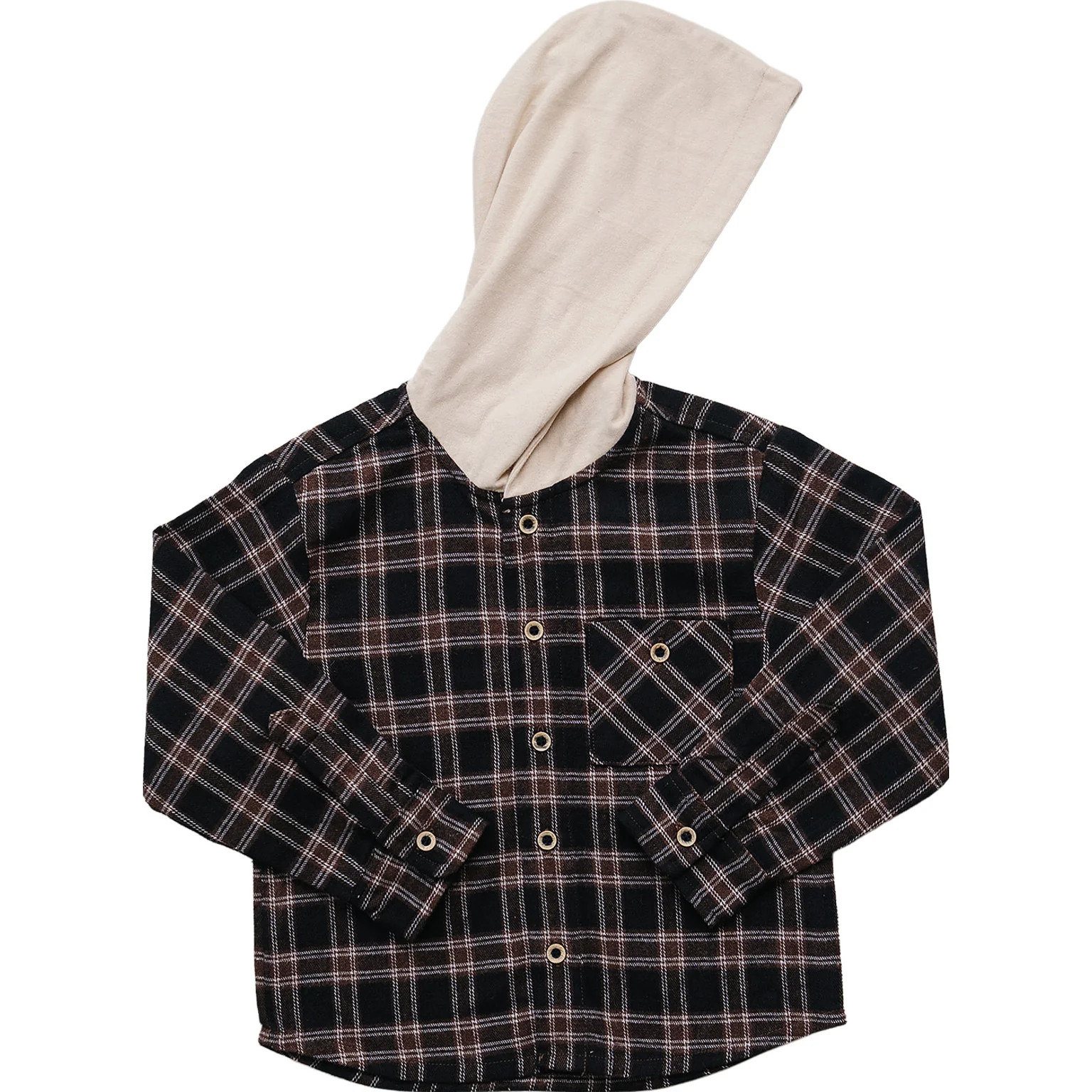 Dark Plaid Hooded Button Up Shirt | Mebie Baby