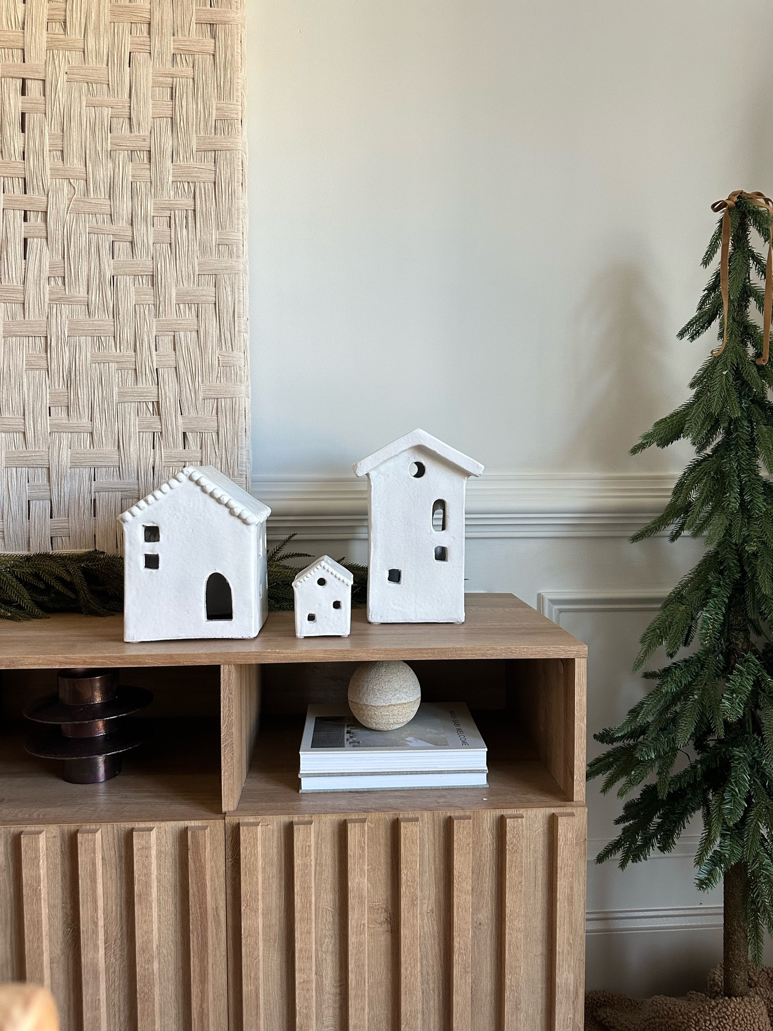 Pottery barn houses! 
Christmas houses, Christmas trees, console decor, console table, wall art, textured art , woven art 

#LTKhome #LTKCyberWeek #LTKHoliday