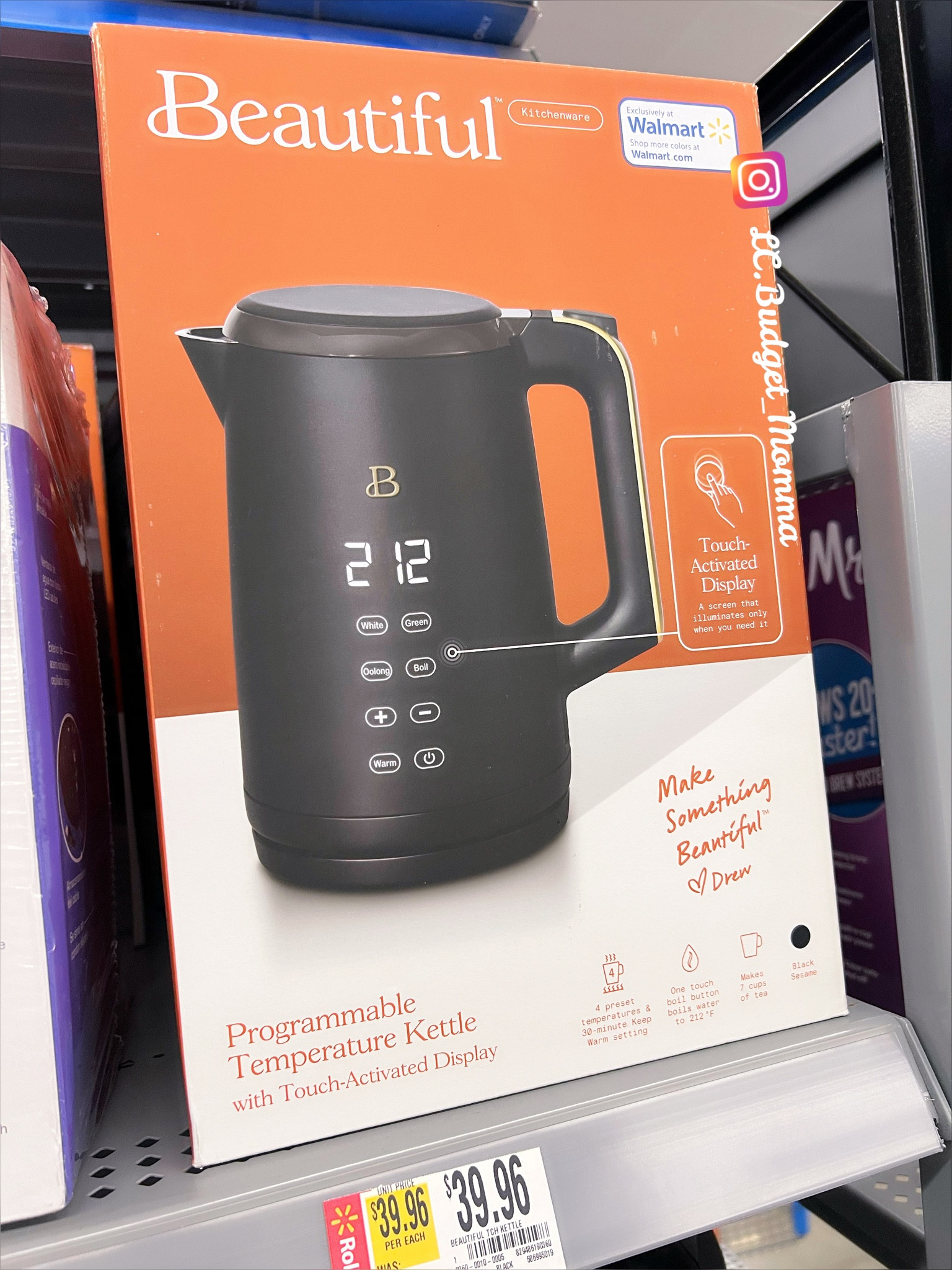  Beautiful 1.7 Liter One-Touch Electric Kettle, by Drew Barrymore  (Black Sesame): Home & Kitchen