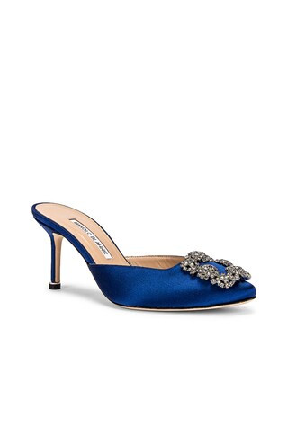 Manolo Blahnik Hangisimu 70 Mule in True Blue | FWRD | FWRD 