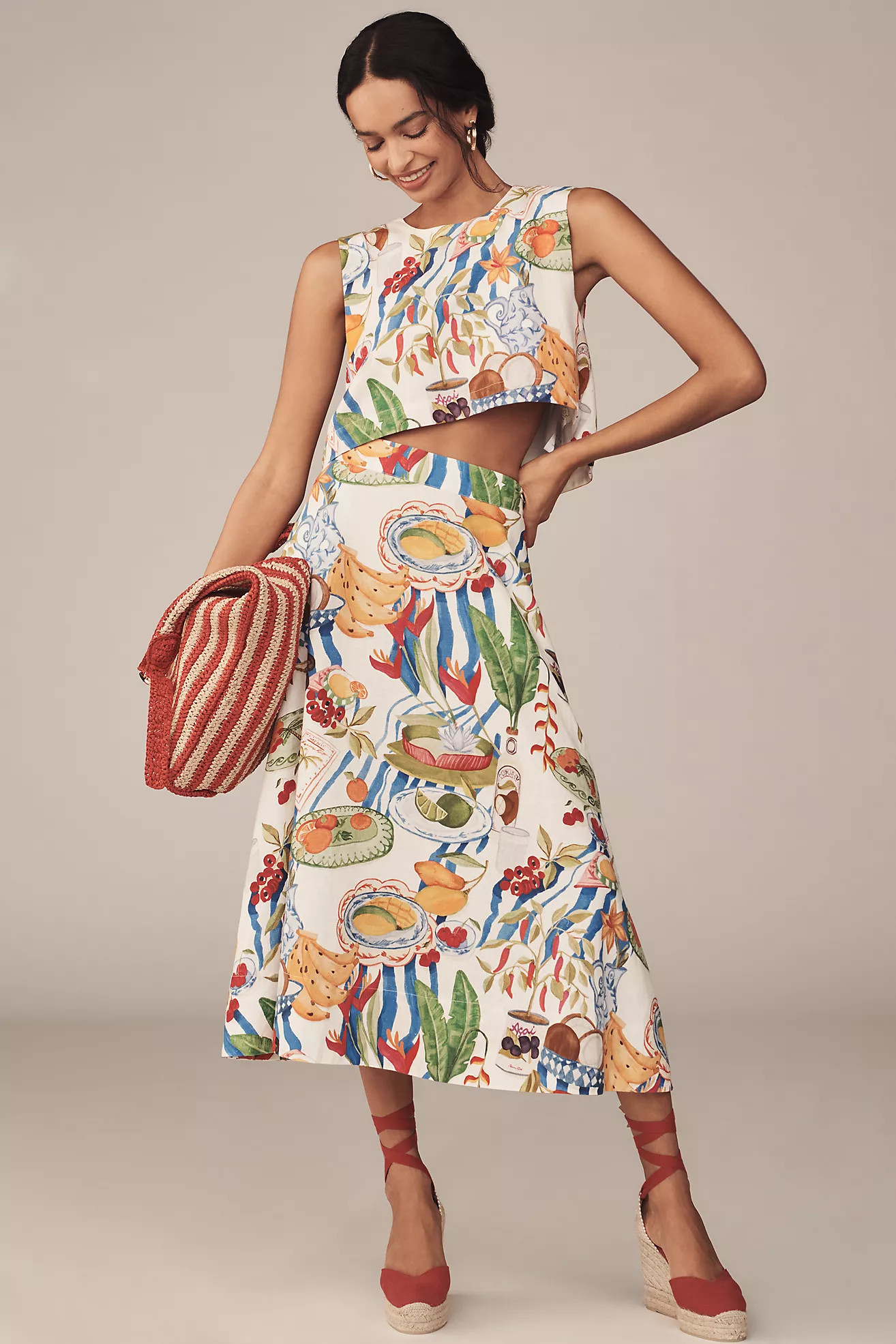 Farm Rio Fresh Table Linen Midi Skirt | Anthropologie (US)