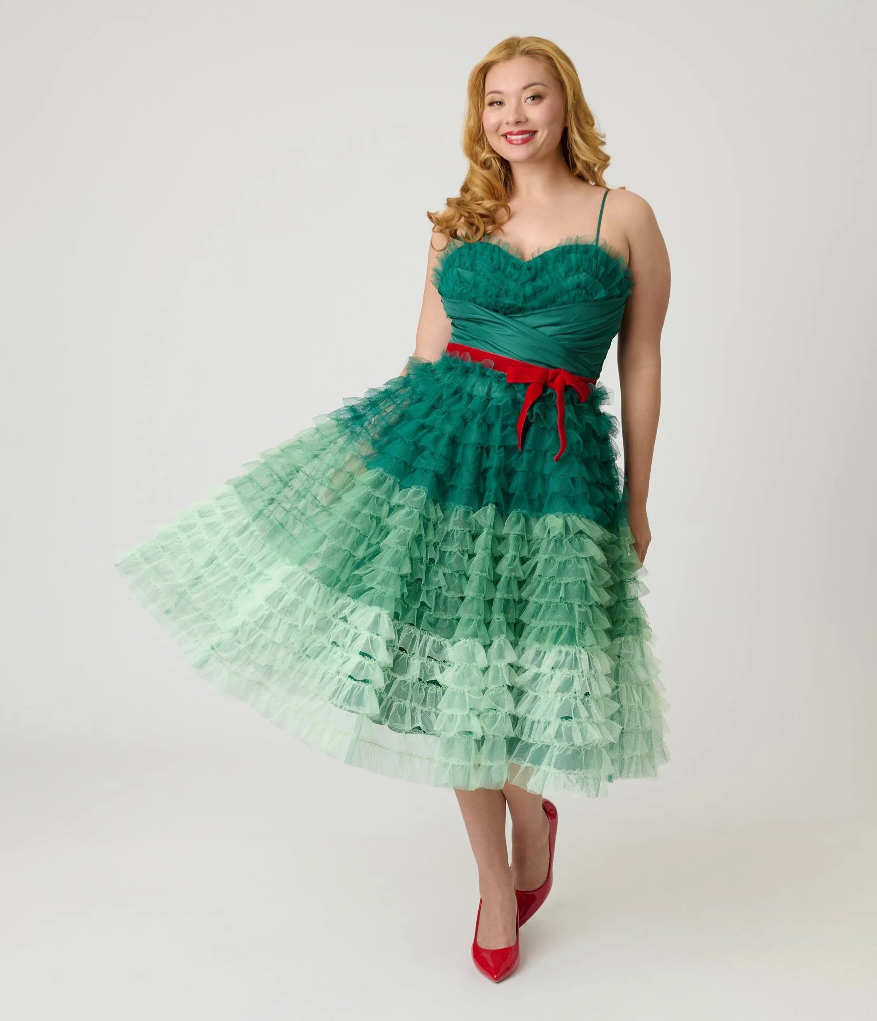 Unique Vintage Green Ombre Tulle Cupcake Swing Dress | UniqueVintage