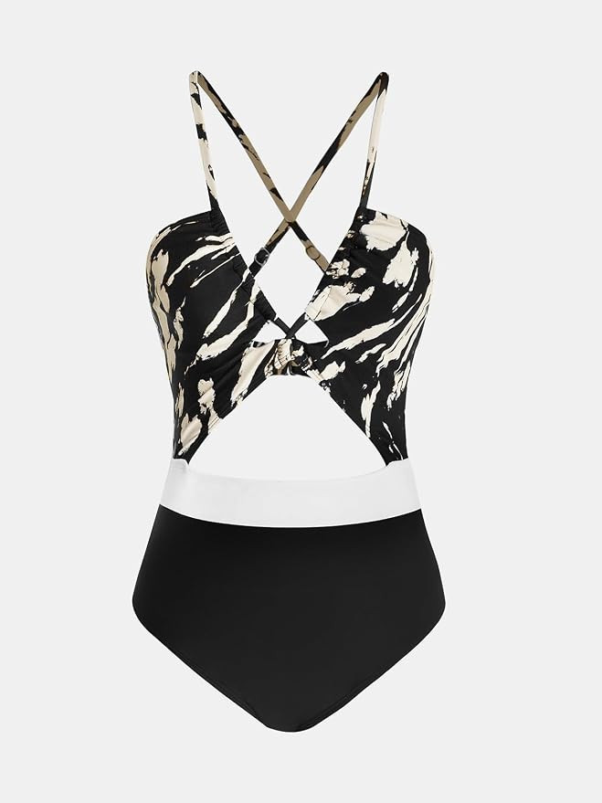 CUPSHE Women's One Piece Swimsuit Plunge Neckline Cutout Criss Cross Bathing Suit | Amazon (US)