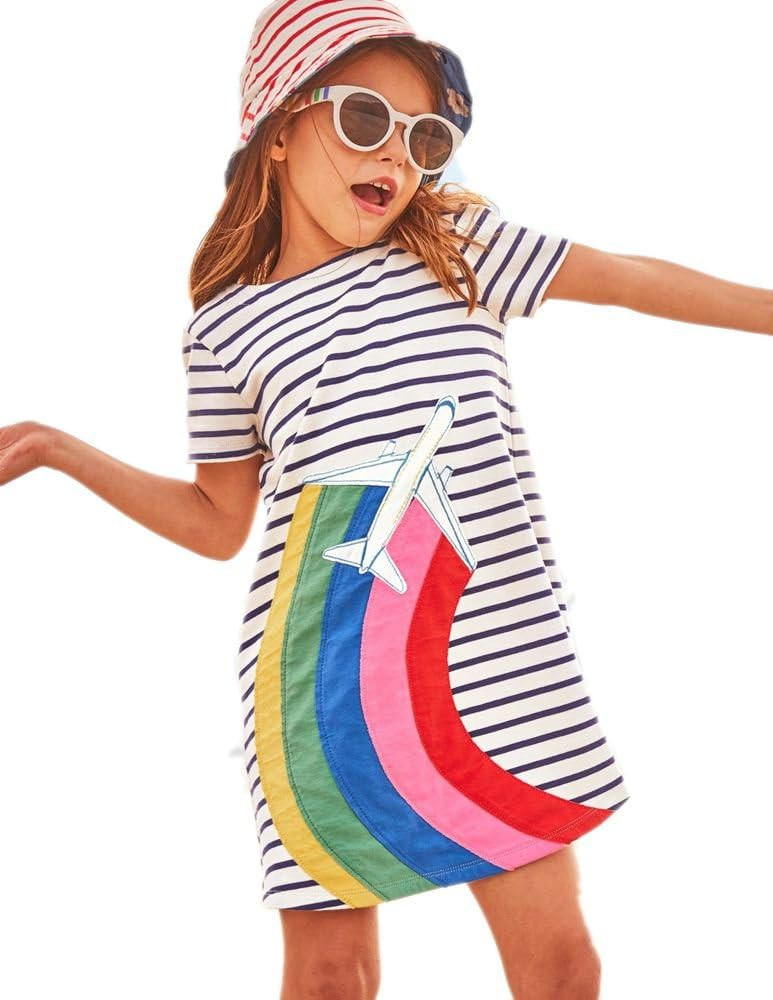 HILEELANG Toddler Girl Cotton Casual Dress Summer Short Sleeve Basic Tunic Playwear Shirt Dresses | Amazon (US)