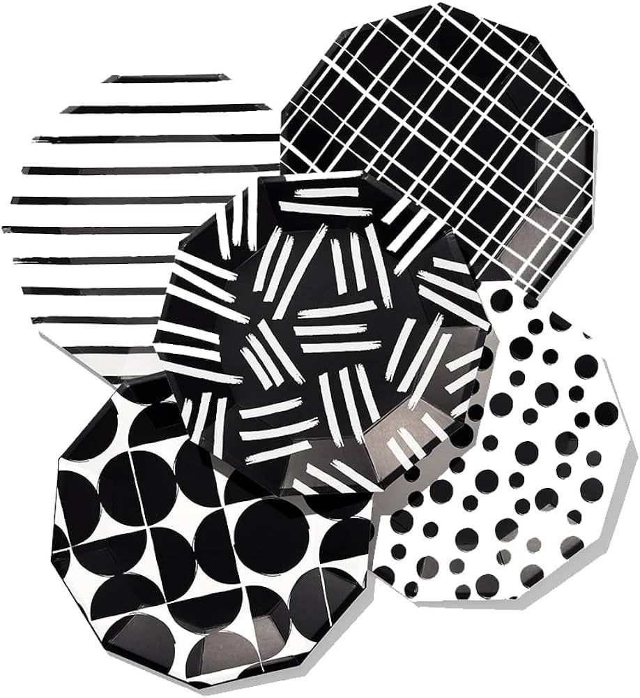 Coterie Black and White Large Paper Plates (Set of 10) - For Summer Party, Dinner Party, Birthday... | Amazon (US)
