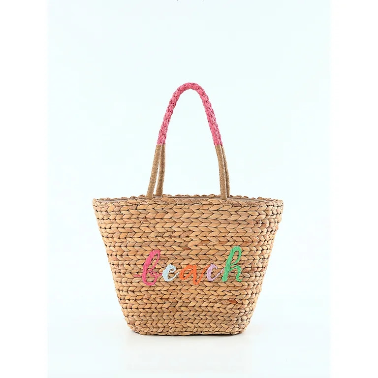 Time & Tru Women’s Straw Embroidered Tote Bag - Walmart.com | Walmart (US)