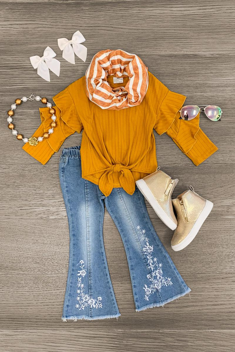 Scarf Denim Flare Set - 3 Piece Set | Sparkle In Pink