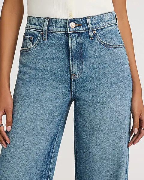 High Waisted Light Wash 50/50 Rigid Stretch Wide Leg Jeans | Express