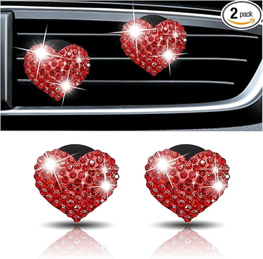 2PCS Crystal Diamond Car Air Vent Clip, Heart-Shaped Bling Charms Crystal Car Air Vent Clip Car F... | Amazon (US)
