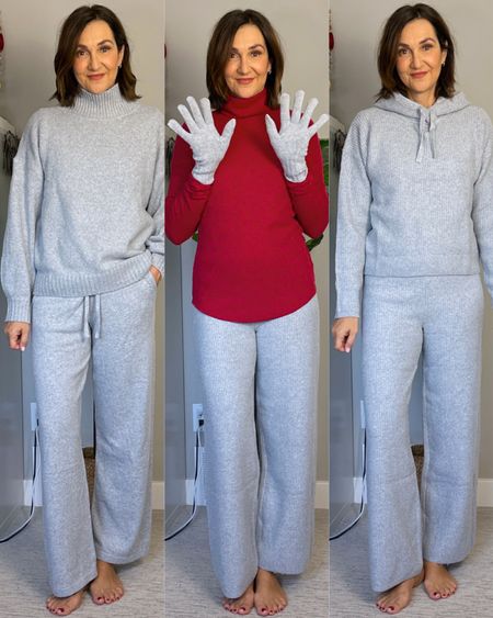 My cozy Gap order!
I’m 5’ 7” tall and wearing my usual S in the knit pants and hoodie set on the right (“shaker stitch”) and in the knit pants on the left, M in the mock neck sweater and S tall in the red turtleneck.
All are really soft and feel like great qualityy

#LTKSeasonal #LTKHoliday #LTKstyletip
