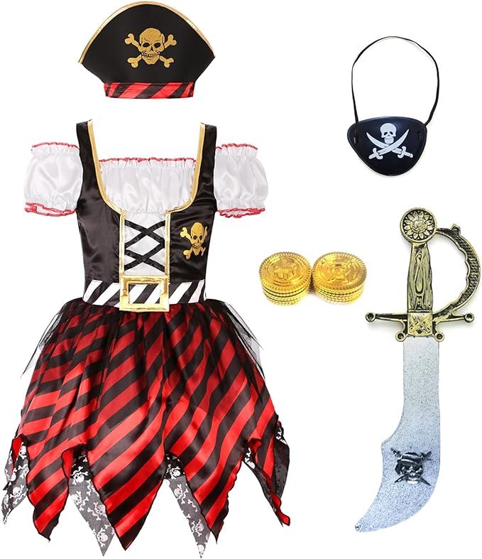 Simplecc Girl Pirate Princess Costume Halloween Party Dress Up | Amazon (US)