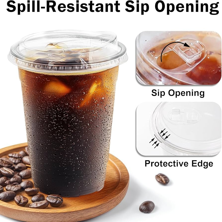 100 Pack 16 oz Clear Plastic Cups with Lids, Disposable Iced Coffee Cups with Sip Lids, Sturdy Pl... | Amazon (US)