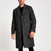 Mens River Island Grey Herringbone Wool Overcoat | River Island UK & IE