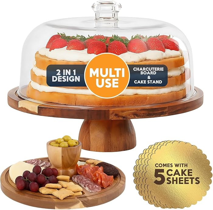 Linda’s Essentials Acacia Wood Cake Stand with Lid (Acrylic) 12 Inch Round Cake Holder Stand wi... | Amazon (US)