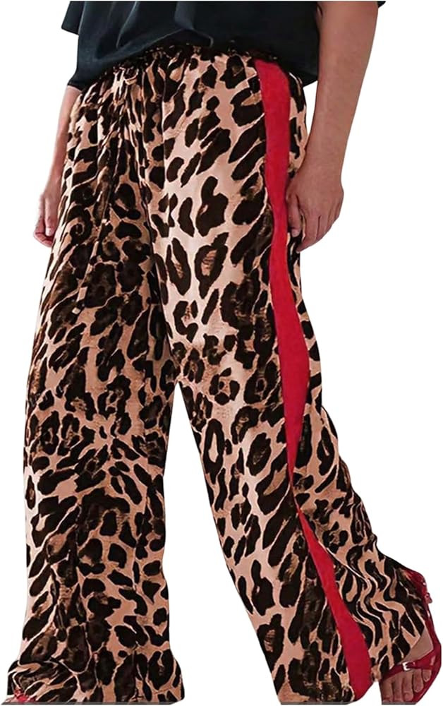Verdusa Women's Plus Size Leopard Baggy Pants Y2K Streetwear Wide Leg Trousers | Amazon (US)