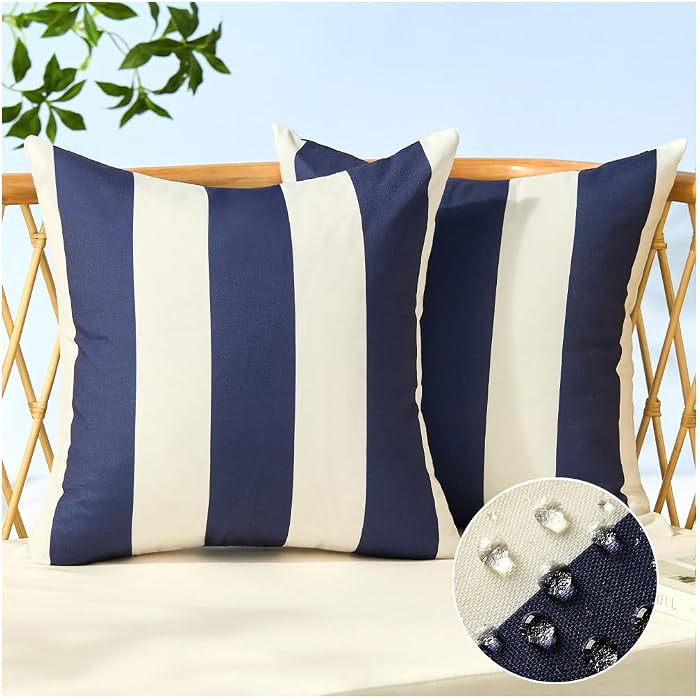 Outdoor Pillow Covers 18x18 Set of 2 Navy Blue Striped Decoration Throw Pillow Covers for Spring ... | Amazon (US)