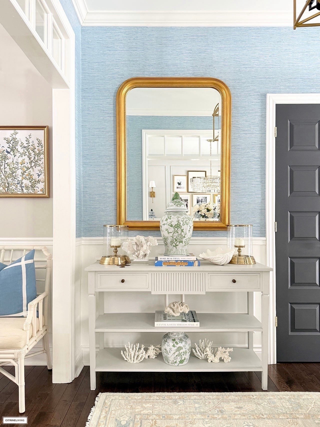 Spring entryway decorating layered on blues and greens, coastal accents and chinoiserie💙💚

#LTKHome #LTKSeasonal