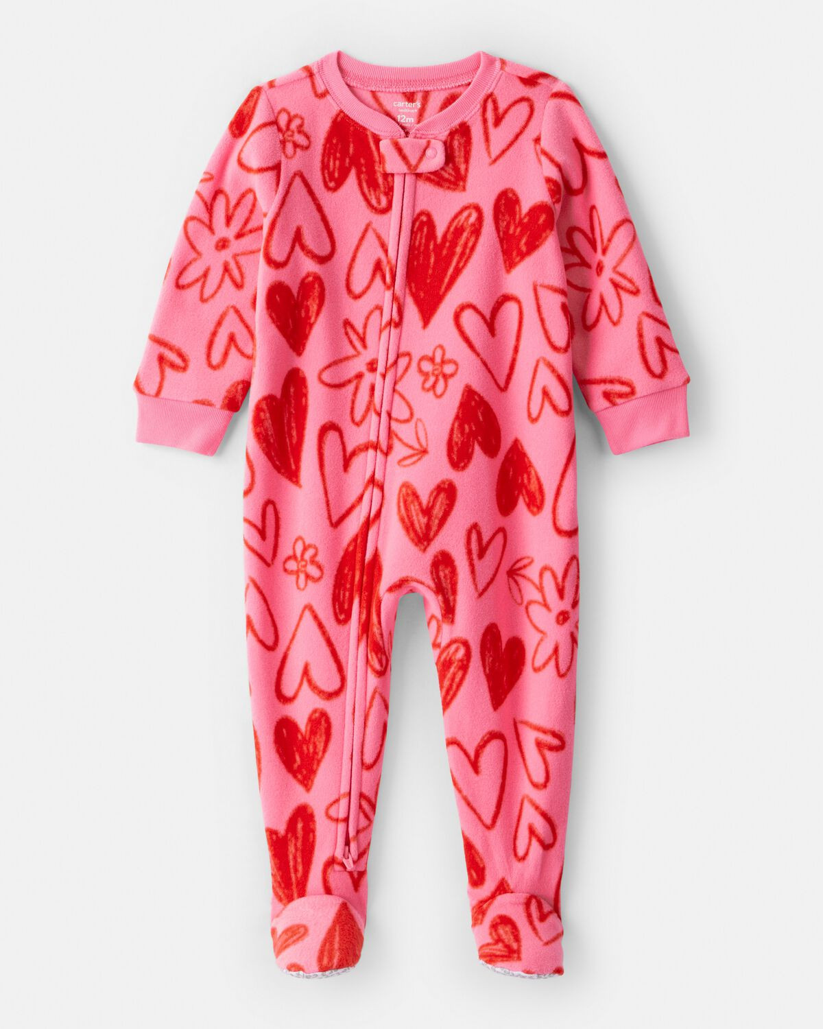 Toddler Girl Heart Long-Sleeve Loose Fit 1-Piece Pajamas - Pink/Red | Carter's | Carter's Inc