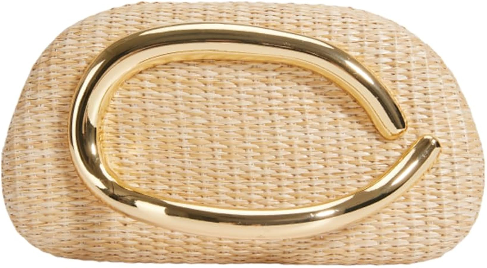 Trendy Metal Handle Straw Clutch Purse for Women Summer Woven Beach Purse Chain Crossbody Shoulde... | Amazon (US)