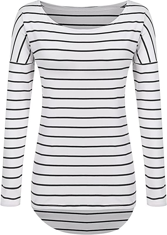 POGTMM Long Sleeve Striped T Shirt Tunic Tops for Leggings for Women | Amazon (US)