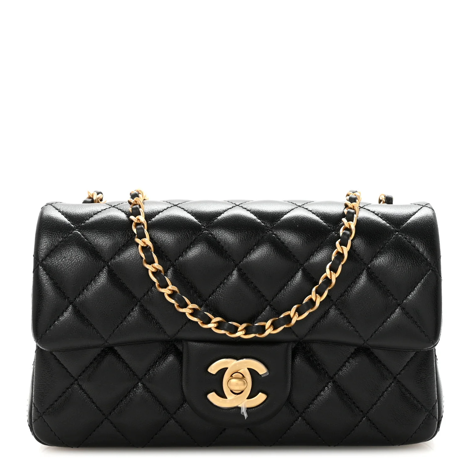 Lambskin Quilted Mini Rectangular Pearl Crush Flap Black | FASHIONPHILE (US)