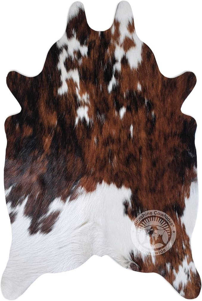100% Genuine Tricolor Mini Cowhide Rug with Small Hair - Modern Style Animal Skin Rug & Floor Car... | Amazon (US)